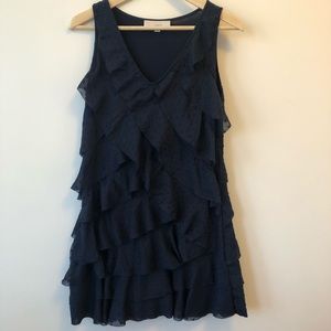 ANN TAYLOR LOFT petites navy ruffle dress